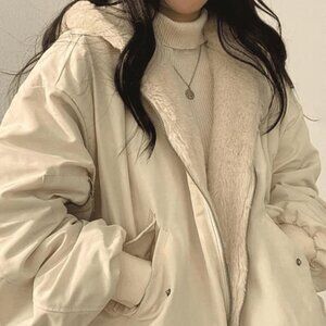 Another Chill Reversible Oversize Fleece Hooded Jacket Beige M